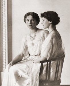 stunning portrait of Olga and Tatiana in fancy dresses